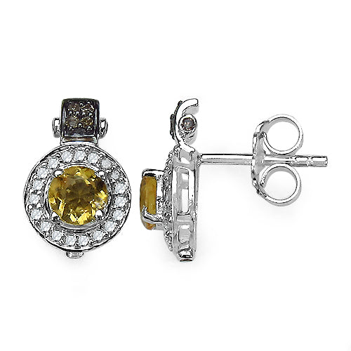 Bids.com 1.00 Carat Genuine Citrine and 0.31 ct.t.w Genuine Diamond Accents Sterling Silver Earrings Earrings White Smoke Default Title