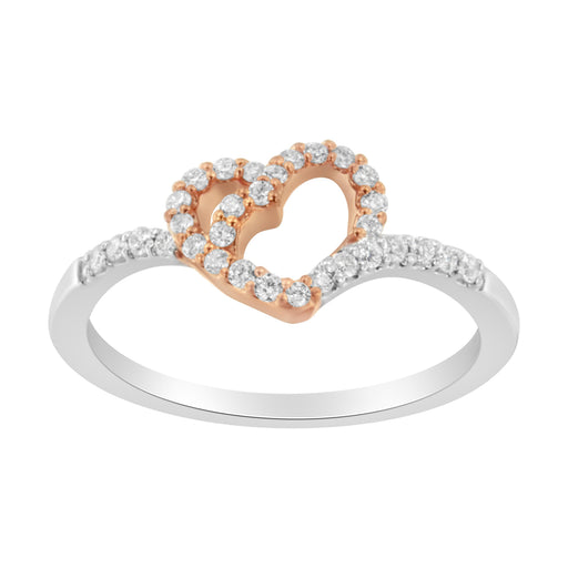Bids.com 10K Rose Gold over .925 Sterling Silver 1/5 Cttw Diamond Two Tone Open Heart Promise or Fashion Ring (I-J Color, I2-I3 Clarity) - Size 6 Rings White Smoke 7.5 / WhiteRose.Sterling Silver,6.5 / WhiteRose.Sterling Silver,7 / WhiteRose.Sterling Silver,8 / WhiteRose.Sterling Silver,6 / WhiteRose.Sterling Silver