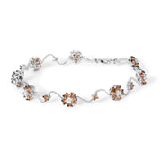 Bids.com 10K White Gold 4.0 Cttw Champagne and White Diamond Floral Cluster and Station Link Bracelet (H-I Color, SI2-I1 Clarity) - 7" Inches Bracelets White Smoke White.Gold / 7
