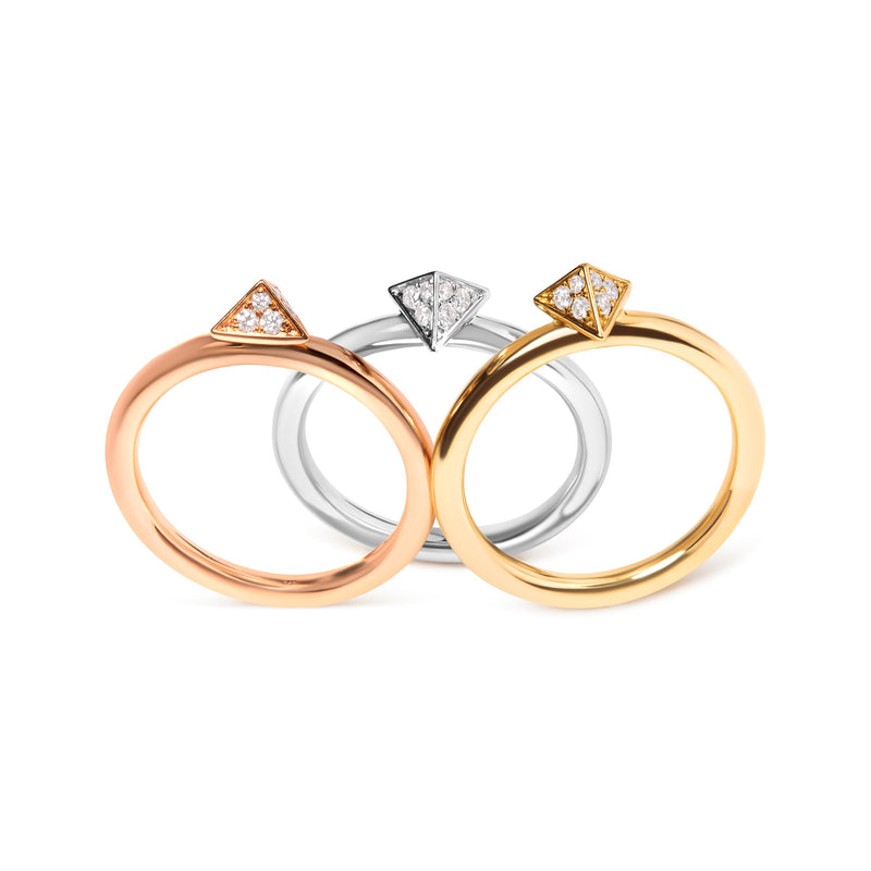 Bids.com 14K Tri Color Gold 1/3 Cttw Diamond Pyramid Stackable Band Ring Set (G-H Color, SI1-SI2 Clarity) - Size 7 Rings White Smoke 7 / YellowWhiteRose.Gold