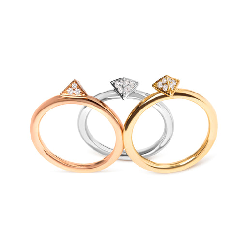 Bids.com 14K Tri Color Gold 1/3 Cttw Diamond Pyramid Stackable Band Ring Set (G-H Color, SI1-SI2 Clarity) - Size 7 Rings White Smoke 7 / YellowWhiteRose.Gold