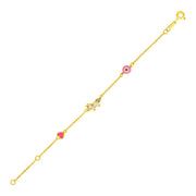 Bids.com 14k Yellow Gold 5 1/2 inch Childrens Bracelet with Enameled Heart Unicorn and Circle Bracelets White Smoke 5.5 / Yellow Gold