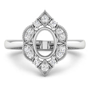 Bids.com 0.20 Carat Genuine White Diamond 14K White Gold Semi Mount Ring - holds 8x6mm Oval Gemstone Rings White Smoke size 6.00,size 7.00,size 8.00