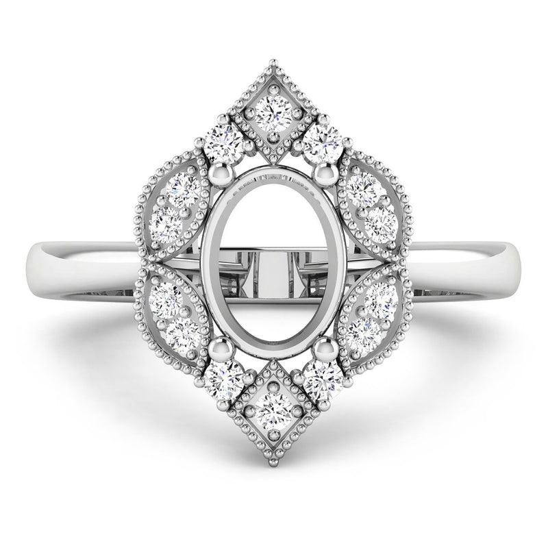 Bids.com 0.20 Carat Genuine White Diamond 14K White Gold Semi Mount Ring - holds 8x6mm Oval Gemstone Rings White Smoke size 6.00,size 7.00,size 8.00
