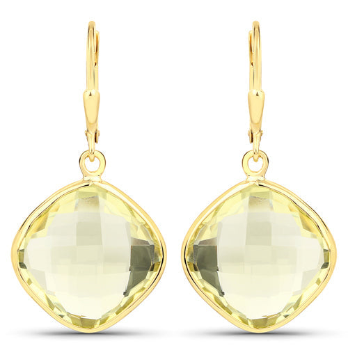 Bids.com 21.40 Carat Genuine Lemon Quartz .925 Sterling Silver Earrings Earrings White Smoke Default Title