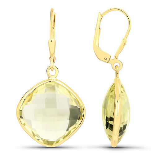 Bids.com 21.40 Carat Genuine Lemon Quartz .925 Sterling Silver Earrings Earrings White Smoke
