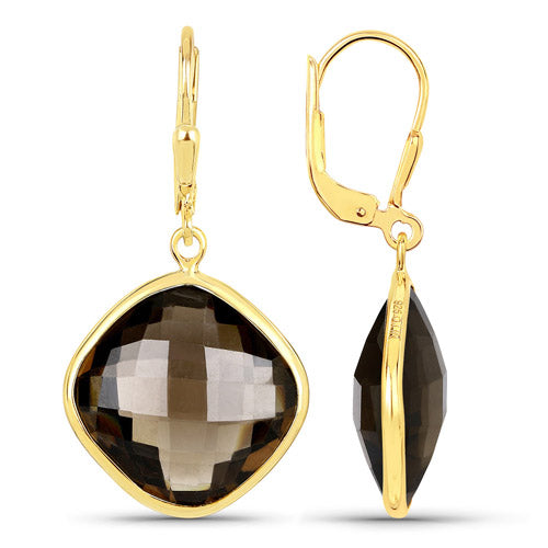 Bids.com 21.40 Carat Genuine Smoky Quartz .925 Sterling Silver Earrings Earrings White Smoke