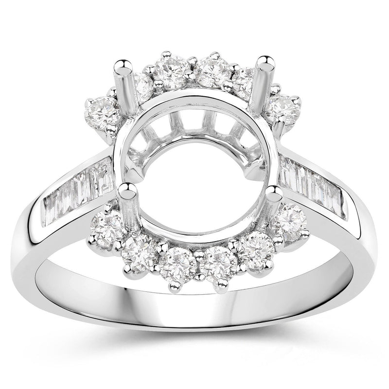 Bids.com 0.58 Carat Genuine White Diamond 14K White Gold Semi Mount Ring - holds 9.00mm Round Gemstone Rings White Smoke size 6.00,size 7.00,size 8.00