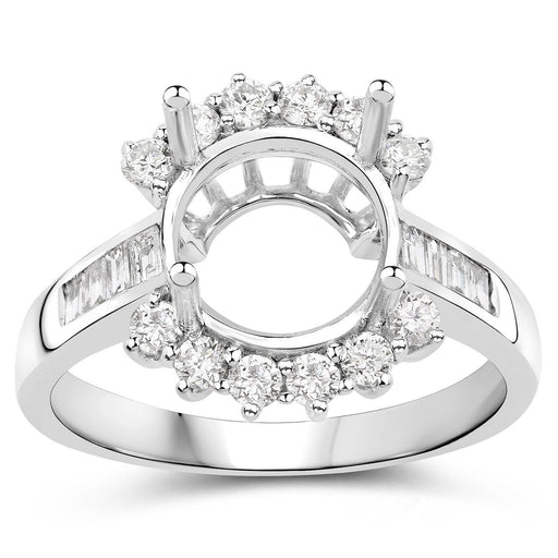 Bids.com 0.58 Carat Genuine White Diamond 14K White Gold Semi Mount Ring - holds 9.00mm Round Gemstone Rings White Smoke size 6.00,size 7.00,size 8.00