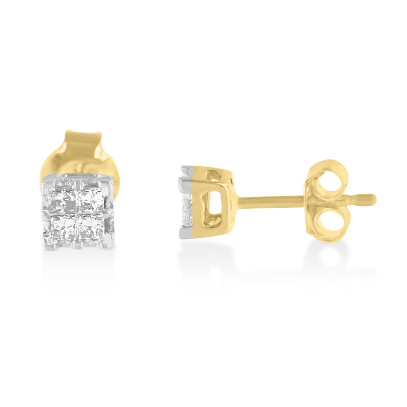 Bids.com 10k Yellow Gold Princess Diamond Quad Stud Earrings (1/4 cttw, J-K Color, I2-I3 Clarity) Earrings White Smoke Yellow.Gold / 0.26
