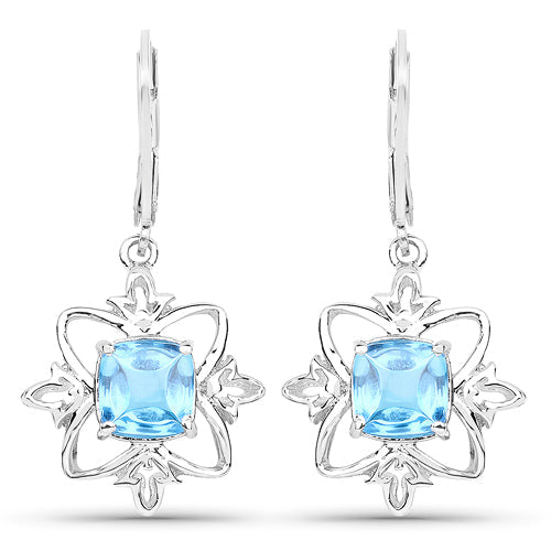 Bids.com 5.30 Carat Genuine Swiss Blue Topaz .925 Sterling Silver Earrings Earrings White Smoke Default Title