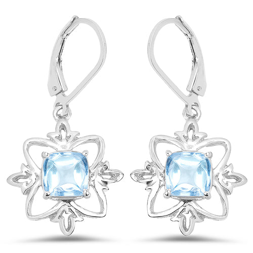 Bids.com 5.30 Carat Genuine Swiss Blue Topaz .925 Sterling Silver Earrings Earrings White Smoke