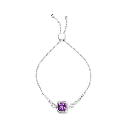 Bids.com .925 Sterling Silver 10mm Cushion Cut Amethyst Gemstone and Diamond Accent Lariat 4â€-10â€ Adjustable Bolo Bracelet (H-I Color, SI1-SI2 Clarity) Bracelets White Smoke White.Sterling Silver / 7