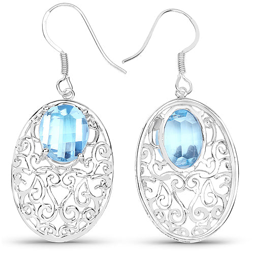 Bids.com 10.72 Carat Genuine Blue Topaz .925 Sterling Silver Earrings Earrings White Smoke