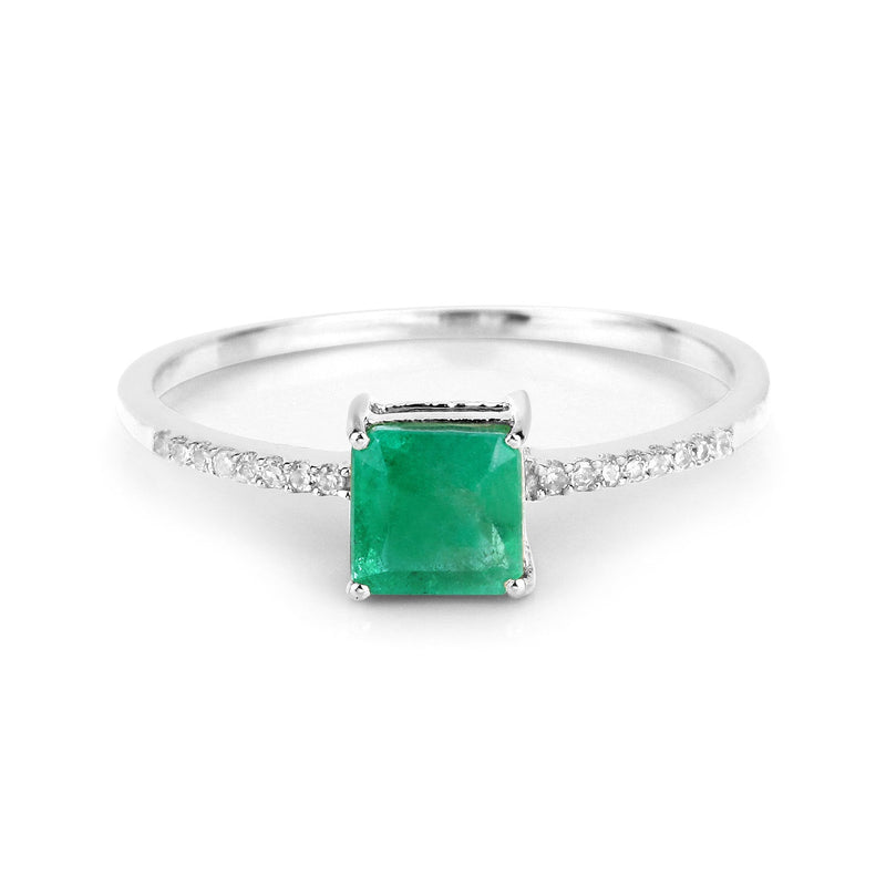 Bids.com 0.64 Carat Genuine Zambian Emerald and White Diamond 14K White Gold Ring Rings White Smoke size 5.00,size 6.00,size 7.00,size 8.00,size 9.00,size 4.00