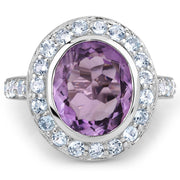 Bids.com 4.77 Carat Genuine Amethyst and Blue Topaz .925 Sterling Silver Ring Rings White Smoke size 5.00,size 6.00,size 7.00,size 8.00,size 9.00