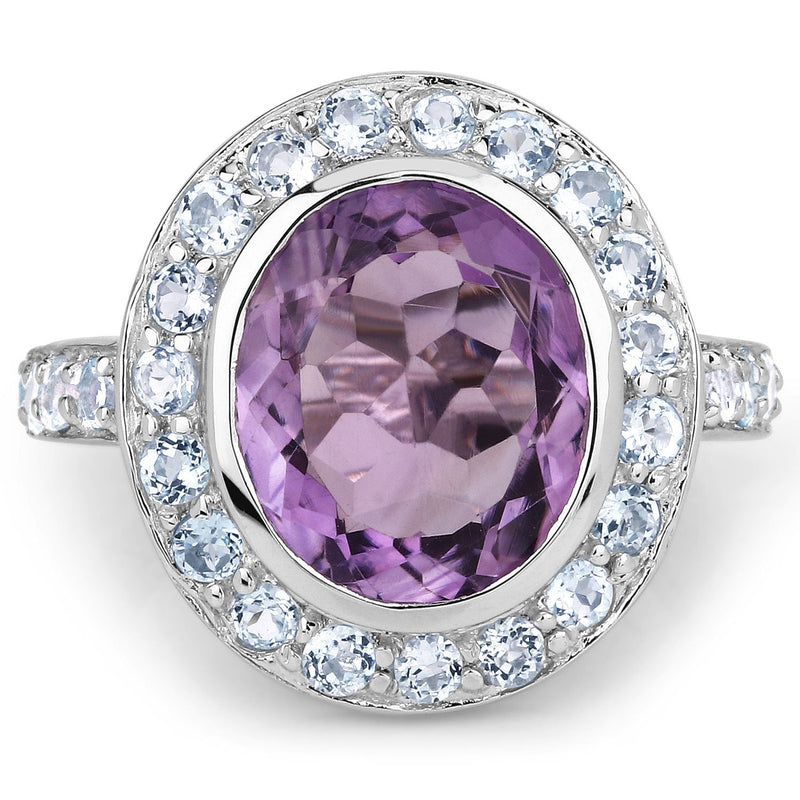 Bids.com 4.77 Carat Genuine Amethyst and Blue Topaz .925 Sterling Silver Ring Rings White Smoke size 5.00,size 6.00,size 7.00,size 8.00,size 9.00