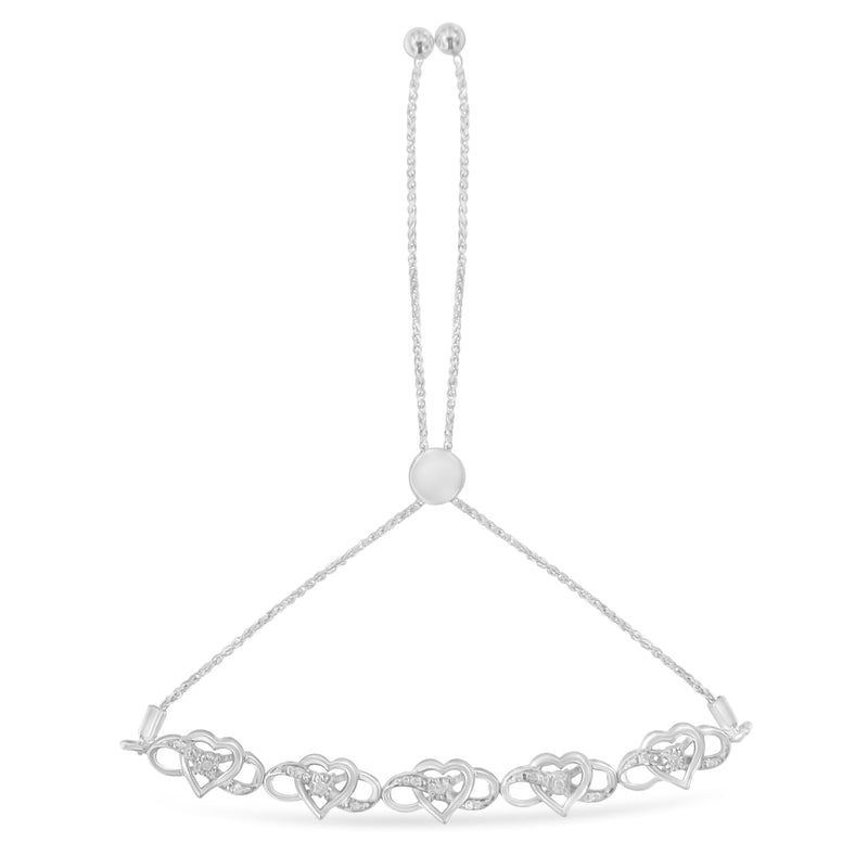 Bids.com .925 Sterling Silver Miracle Set Diamond Accented Infinity Hearts 6â€-9â€ Adjustable Bolo Bracelet (H-I Color, I2-I3 Clarity) Bracelets White Smoke White.Sterling Silver / 7