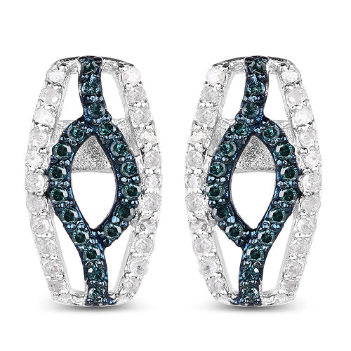 Bids.com 0.42 Carat Genuine Blue Diamond & White Diamond .925 Sterling Silver Earrings Earrings White Smoke Default Title