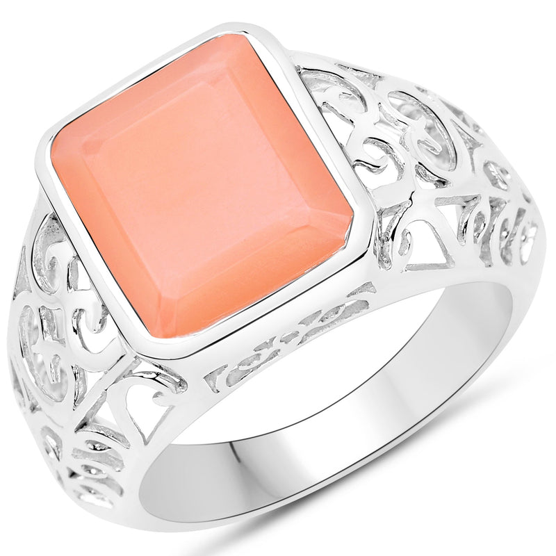 Bids.com 5.75 Carat Genuine Peach Moonstone .925 Sterling Silver Ring Rings White Smoke size 7.00,size 8.00,size 9.00,size 6.00