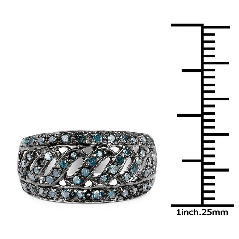 Bids.com 0.60 Carat Genuine Blue Diamond .925 Sterling Silver Ring Rings White Smoke size 7.00,size 8.00,size 6.00,size 9.00