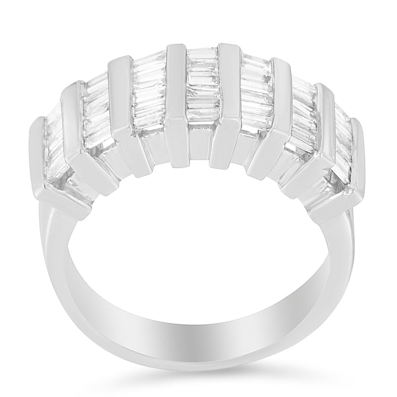 Bids.com .925 Sterling Silver 1.0 Cttw Baguette Cut Diamond Vertical Channel Fluted Multi-Row Unisex Fashion Wedding Ring (H-I Color, I1-I2 Clarity) - Size 6-3/4 Rings White Smoke 7.75 / White.Sterling Silver,6.75 / White.Sterling Silver,7.25 / White.Sterling Silver,7 / White.Sterling Silver,7.5 / White.Sterling Silver