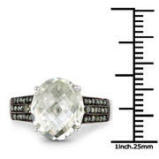 Bids.com 4.41 Carat Genuine Green Amethyst and Green Diamond .925 Sterling Silver Ring Rings White Smoke size 7.00,size 6.00,size 8.00,size 9.00