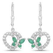 Bids.com 0.44 Carat Genuine Emerald and Created White Sapphire .925 Sterling Silver Earrings Earrings White Smoke Default Title