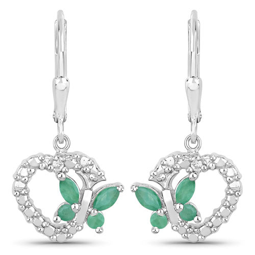 Bids.com 0.44 Carat Genuine Emerald and Created White Sapphire .925 Sterling Silver Earrings Earrings White Smoke Default Title