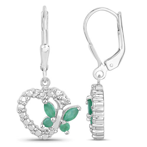 Bids.com 0.44 Carat Genuine Emerald and Created White Sapphire .925 Sterling Silver Earrings Earrings White Smoke