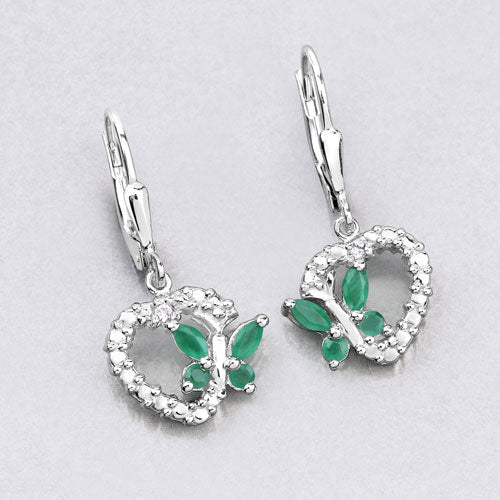 Bids.com 0.44 Carat Genuine Emerald and Created White Sapphire .925 Sterling Silver Earrings Earrings Light Gray