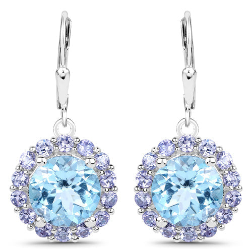 Bids.com 9.96 Carat Genuine Blue Topaz and Tanzanite .925 Sterling Silver Earrings Earrings White Smoke Default Title