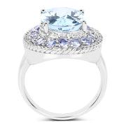 Bids.com 7.41 Carat Genuine Blue Topaz and Tanzanite .925 Sterling Silver Ring Rings White Smoke size 6.00,size 8.00,size 9.00,size 7.00,size 7.50,size 5.00