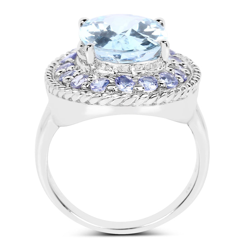 Bids.com 7.41 Carat Genuine Blue Topaz and Tanzanite .925 Sterling Silver Ring Rings White Smoke size 6.00,size 8.00,size 9.00,size 7.00,size 7.50,size 5.00
