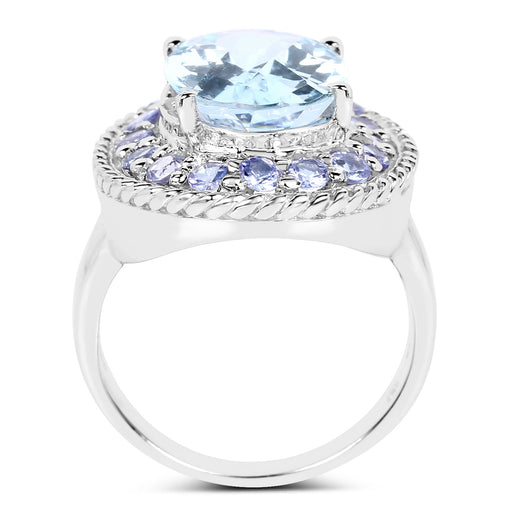 Bids.com 7.41 Carat Genuine Blue Topaz and Tanzanite .925 Sterling Silver Ring Rings White Smoke size 6.00,size 8.00,size 9.00,size 7.00,size 7.50,size 5.00