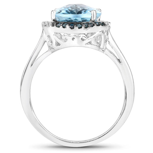 Bids.com 5.27 Carat Genuine Swiss Blue Topaz, Blue Diamond and White Diamond .925 Sterling Silver Ring Rings White Smoke size 8.00,size 5.00,size 6.00,size 7.00,size 9.00