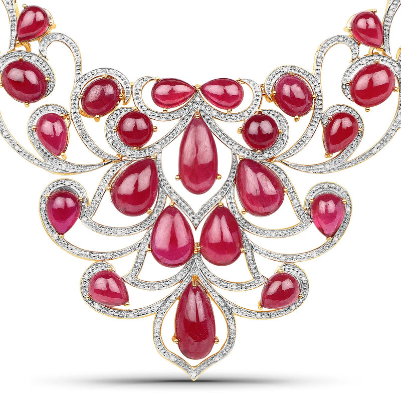 Bids.com 160.14 Carat Glass Filled Ruby and White Diamond .925 Sterling Silver Necklace Necklaces White Smoke