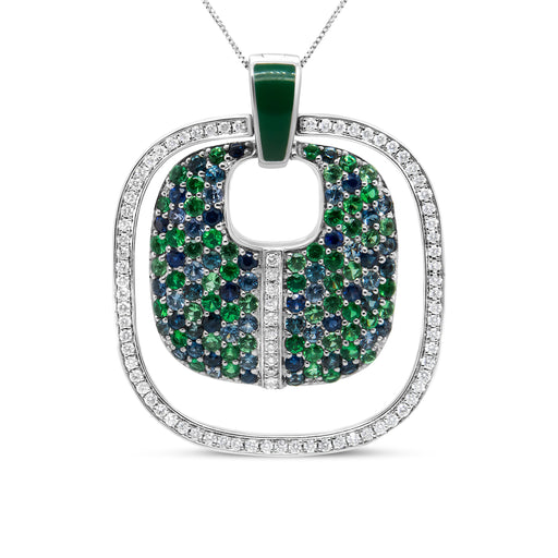 Bids.com .925 Sterling Silver Green Enamel Pendant with 1/2 Cttw Diamond, Sapphire, and Tsavorite Openwork Statement 18" Pendant Necklace (F-G Color, VS1-VS2 Clarity) Necklaces White Smoke White.Sterling Silver / 18