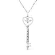 Bids.com .925 Sterling Silver Pave and Bezel-Set Diamond Accent Key 18" Heart and Lock Pendant Necklace (K-L Color, I1-I2 Clarity) Necklaces White Smoke White.Sterling Silver / 18