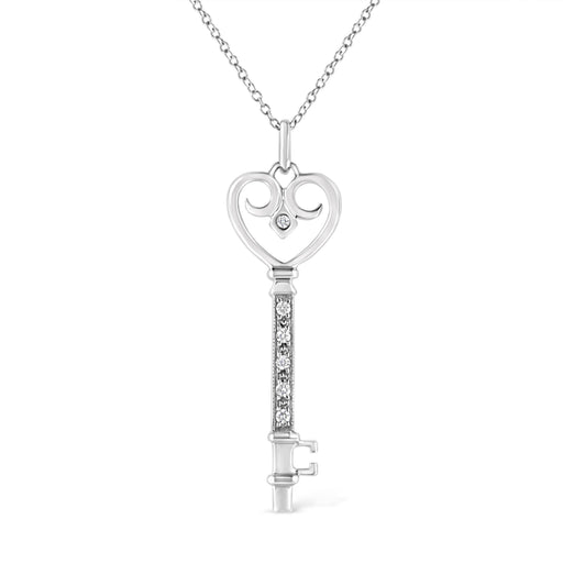 Bids.com .925 Sterling Silver Pave and Bezel-Set Diamond Accent Key 18" Heart and Lock Pendant Necklace (K-L Color, I1-I2 Clarity) Necklaces White Smoke White.Sterling Silver / 18