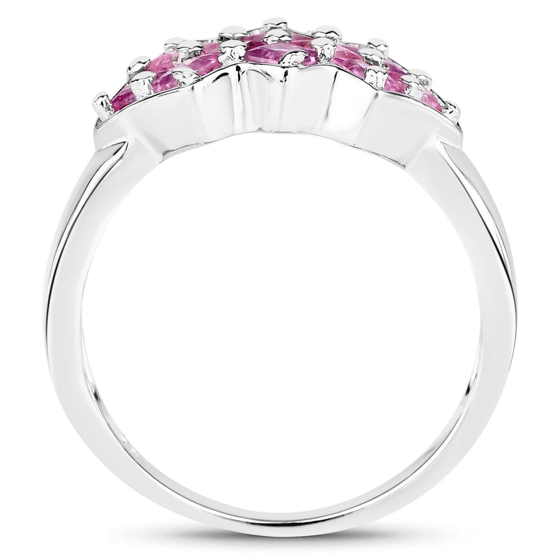 Bids.com 1.20 Carat Genuine Pink Sapphire .925 Sterling Silver Ring Rings White Smoke size 7.00,size 5.00,size 6.00,size 8.00,size 9.00