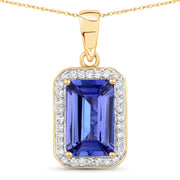 Bids.com 2.15 Carat Genuine Tanzanite and White Diamond 14K Yellow Gold Pendant Pendants White Smoke