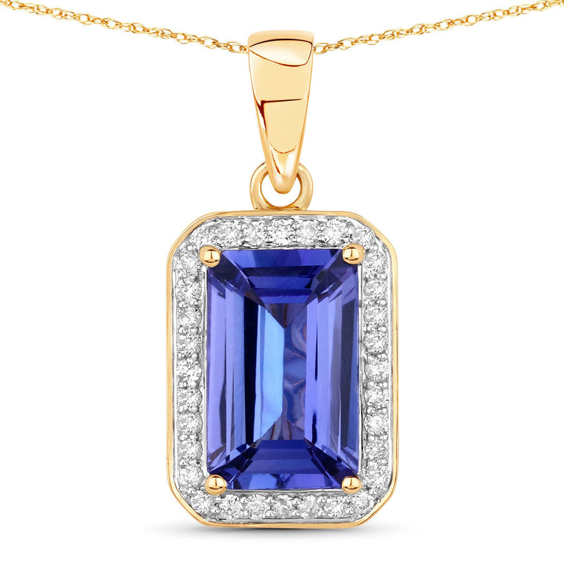 Bids.com 2.15 Carat Genuine Tanzanite and White Diamond 14K Yellow Gold Pendant Pendants White Smoke