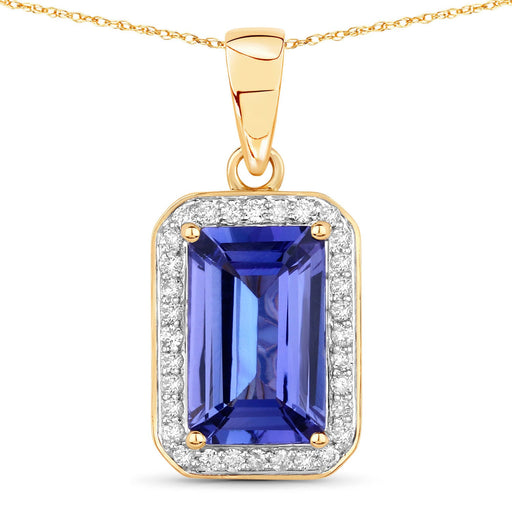 Bids.com 2.15 Carat Genuine Tanzanite and White Diamond 14K Yellow Gold Pendant Pendants White Smoke