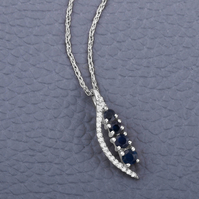 Bids.com 0.40 Carat Genuine Blue Sapphire and White Diamond 14K White Gold Pendant Pendants Slate Gray