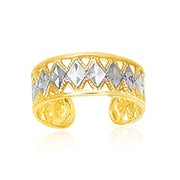 Bids.com 14k Two-Tone Gold Cuff Type Cut-Out Toe Ring with Diamond Design Rings White Smoke Two-Tone Gold