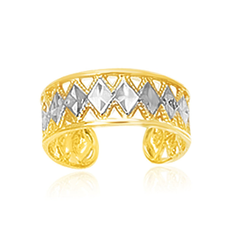 Bids.com 14k Two-Tone Gold Cuff Type Cut-Out Toe Ring with Diamond Design Rings White Smoke Two-Tone Gold