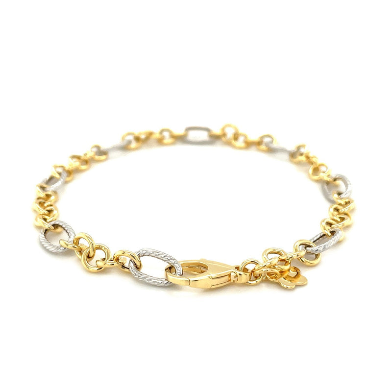 Bids.com 14k Two-Tone Gold Rope Motif Oval and Round Link Chain Bracelet Bracelets White Smoke 7.25 / Two-Tone Gold