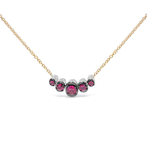 Bids.com 18K Rose Gold 3/4 Cttw Pave Diamonds and Graduated Red Ruby Gemstone Curved Bar Choker Necklace (G-H Color, SI1-SI2 Clarity) - Adjustable up to 14" - 16.5" Necklaces White Smoke Rose.Gold / 16.5