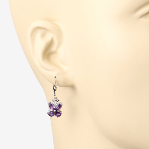Bids.com 2.12 Carat Genuine Amethyst .925 Sterling Silver Earrings Earrings Bisque
